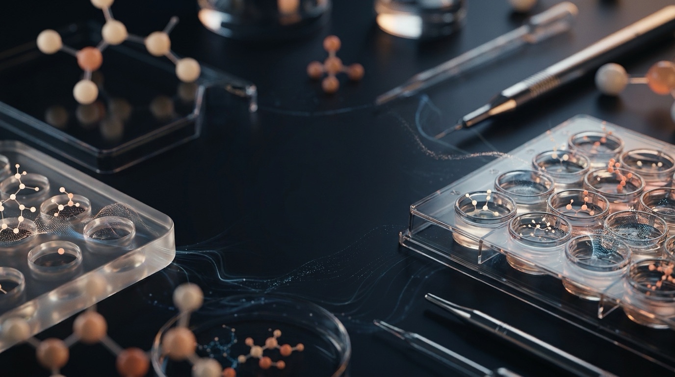 Molecular diagnostics sample wells with abstract clinical light patterns